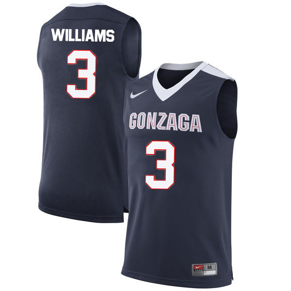 Men #3 Johnathan Williams Gonzaga Bulldogs College Basketball Jerseys-Navy - Click Image to Close